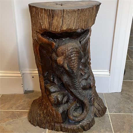 *Heavy* Carved Elephant Tree Trunk / Stand Stool