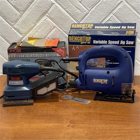 Ryobi Finishing Sander S605D & Benchtop Pro Variable Speed Jig Saw JS55CNS