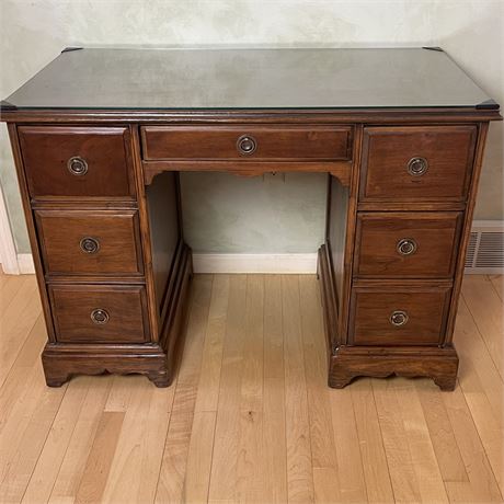 Nice, Old Double Pedestal Desk with Removable Glass Top