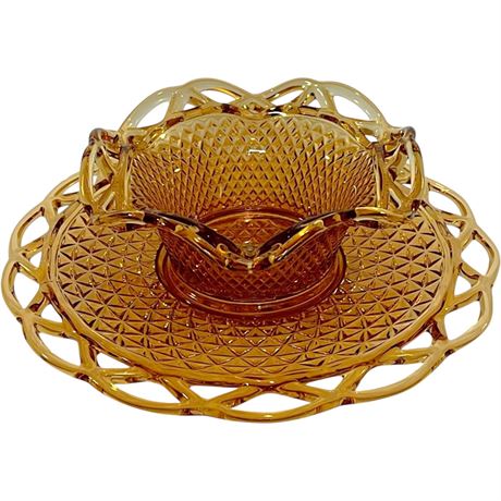 Imperial Glass Amber Honey Laced Bowl with Plate