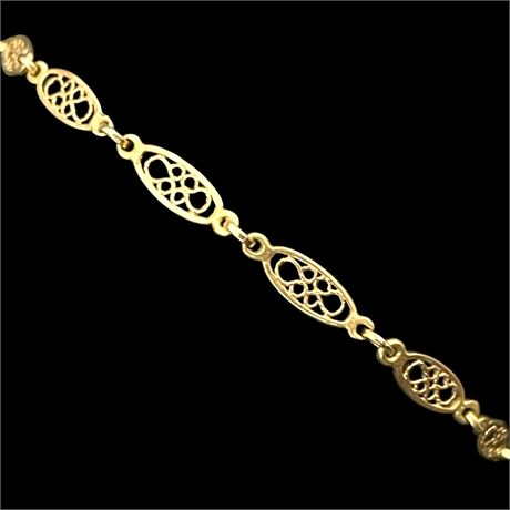Vtg 14k Gold Filigree Linked Chain 7" Bracelet