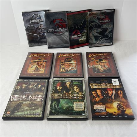 Pirates of the Caribbean, Indiana Jones, & Jurassic Park/World Adventure DVDs