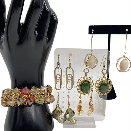 Gold Toned Jewelry - Dangle Earrings and Bracelet