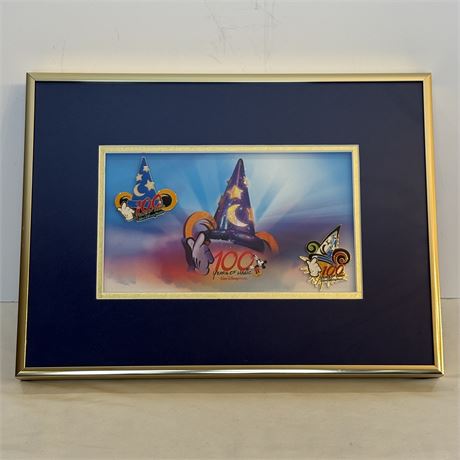 Framed Fantasia 100 yrs. of Magic Print w/ Memorabilia Pins