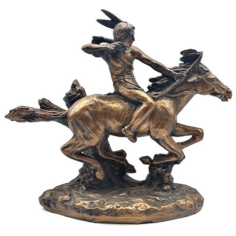 Vintage Sculpture of Indian Warrior Riding Horse