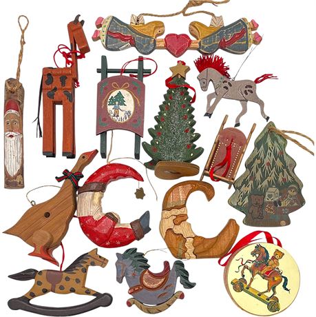 Vtg Handmade Wood Ornaments