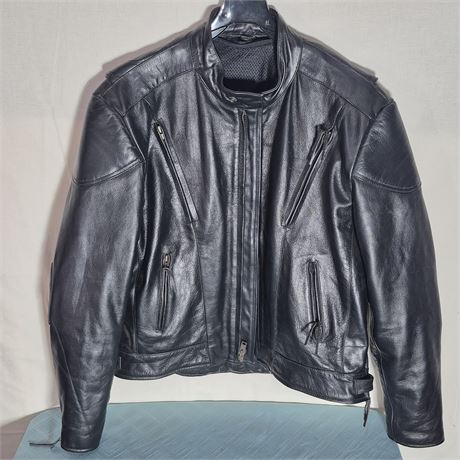 Men’s Stand-Up Snap Collar Leather Racer Jacket
