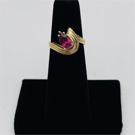 14K Yellow Gold Pink Tourmaline Size 6 Ring