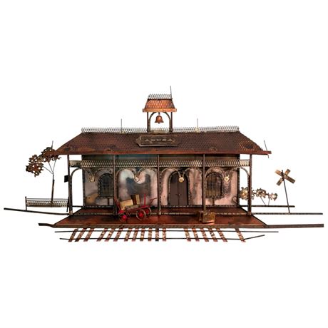 Vtg Curtis Jere Metal Azusa Train Station Wall Hanging