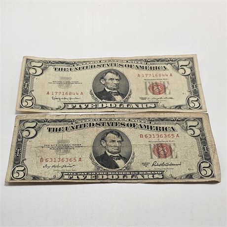 1953 & 1963 Red Seal $5 Dollar Bills