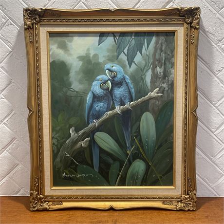 Authentic Signed Andre Lange "Two Birds" Framed Canvas Painting