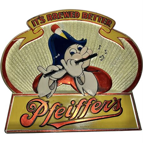Vtg Pfeiffer's Beer Johnny Fifer Tin Composite Sign
