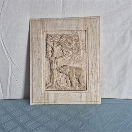 Wood-Cast Elephant & Tree Wall Art