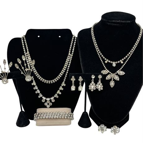 Vintage Silver Toned Rhinestone Costume Jewelry