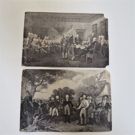 Antq Engravings After J. Trumbull -Declaration of Independence & Surrender of