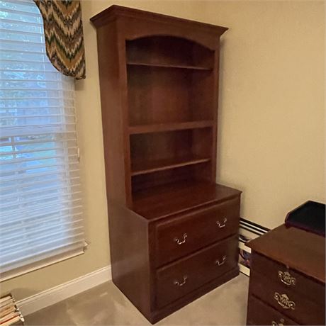 Solid Wood Bookcase with Two File Drawers