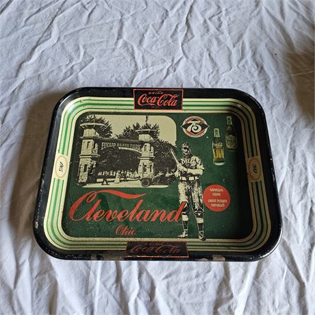 Vintage Coca-Cola metal serving tray commemorating the 75th anniversary of Eucli