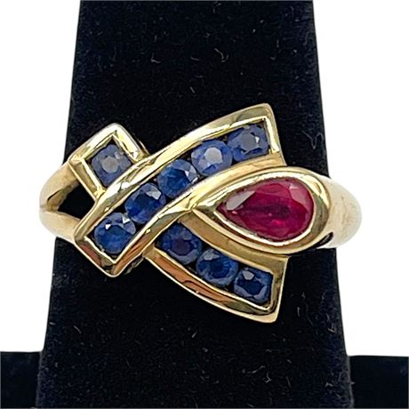 10K Yellow Gold Ruby & Sapphire SCBS Thailand Size 6.75 Ring