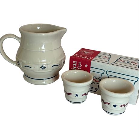 Longaberger Pottery Woven Traditions Pitcher and All-American Votive Cups