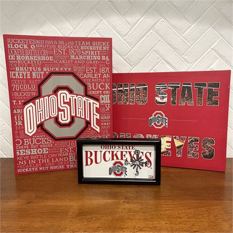 Ohio State Buckeyes Canvas Wall Hanging and Shadow Box Wall Clock