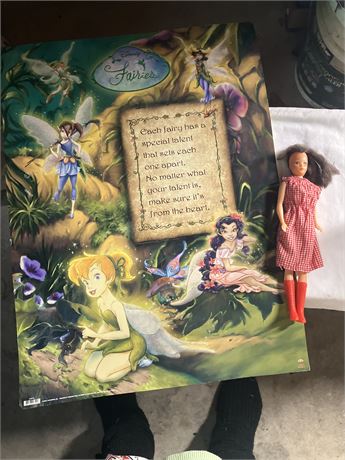 Disney Fairies poster and a doll.