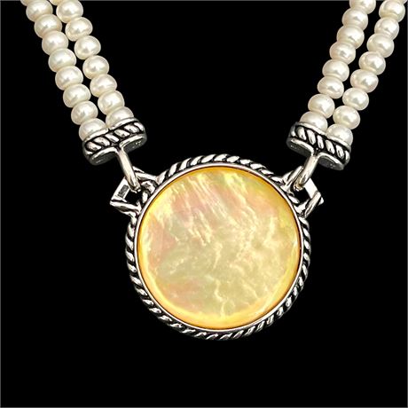 Honora Fresh Water Pearl Necklace w/ Sterling Silver and Mother of Pearl Pendant