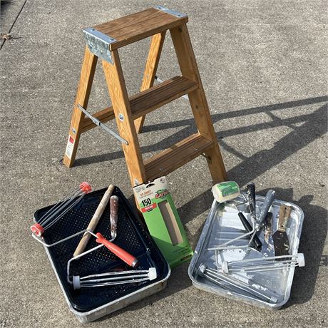 Painters Lot with Wooden Step Ladder