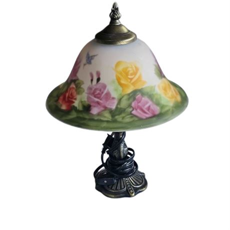 Vintage Bronze Colored Table Lamp with Frosted Rose Glass Lamp Shade 12inches