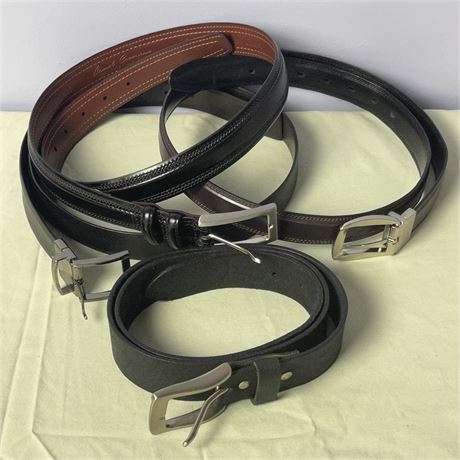 Two Cremieux Genuine Full Grain Leather Belts w/ 2 Perry Ellis Belts - Size 38