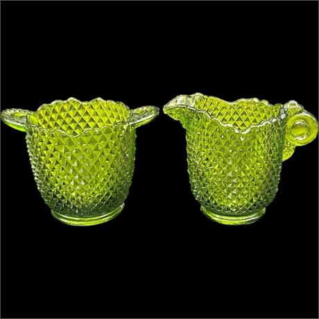 Vtg Glass Diamond Patterned Sugar and Creamer Set