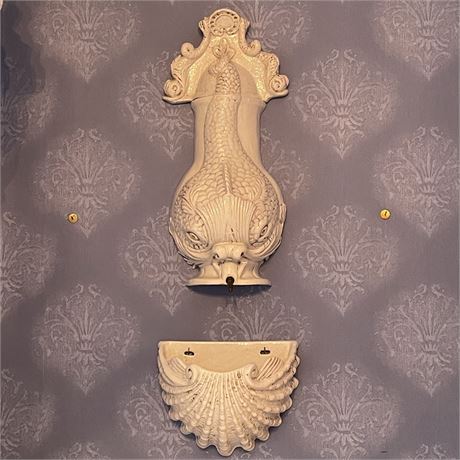 Vintage Ceramic Italian Wall Hanging Fountain with Basin - Garden Accessory