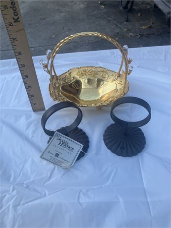 Vintage brass basket Design: Filigree, scalloped, and footed with a handle