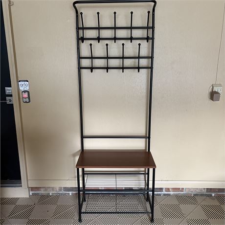 Honey-Can-Do Entryway Coat Rack & Shoe Rack Steel Frame Unit w/ Wood Bench