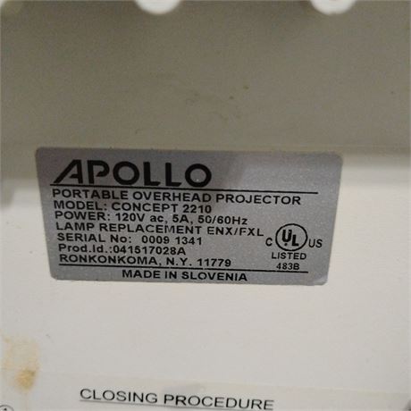 Apollo Concept 2210 Portable Overhead Projector.