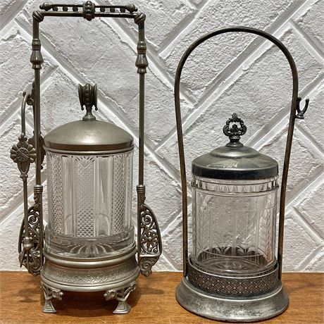 Antique Silver Plated Pickle Castors w/ Tongs