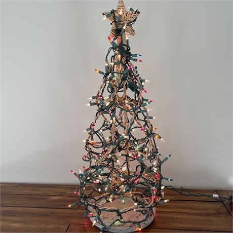 Handmade Christmas Tree Using Cement Base, Tomato Cage, Lights & More