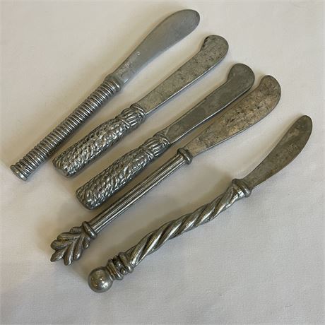 Vintage Mariposa Aluminum Spreader Knives with Patterned Handles