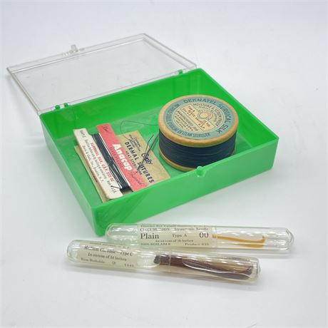Old Suture Kit with Thermo-Flex Glass Tube Sutures and More