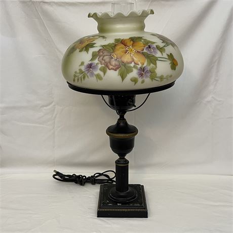 Victorian Electrified Hurricane Hand-Painted Frosted Glass Lamp w/ Metal Base