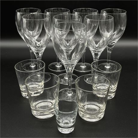 Clear Glass Barware - 8 Stemmed Wine Glasses, 4 Whiskey Glasses, and Shot Glass