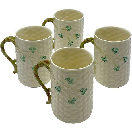 Vtg Belleek Shamrock Coffee / Tea Mugs - 6th mark