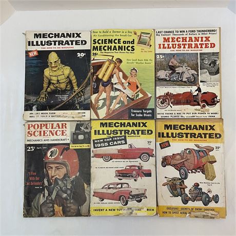 (6) 1950s Popular Mechanics Magazines