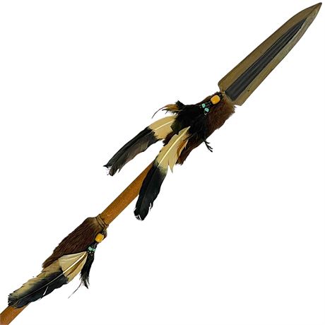 Native American Style 72.5" Spear with Fur, Feathers and Beads