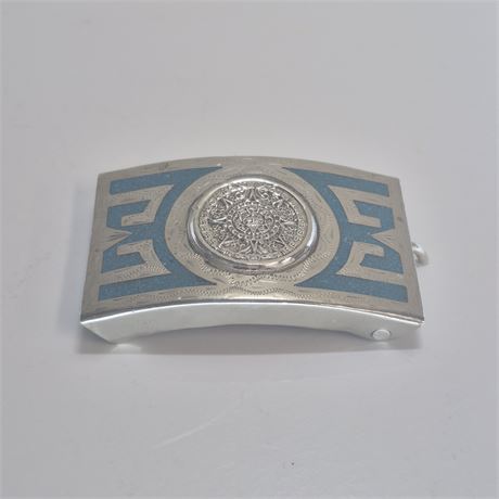 Vtg Alpaca Aztec/Mayan Calendar Belt Buckle