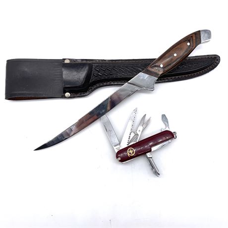 Maxam Classic Fillet Knife w/ Sheath & Rostfrei Red Swiss Army Knife