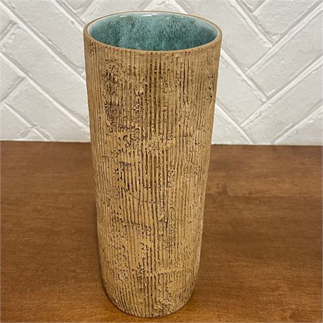 Signed Hammat Originals Hand-Made Textured Pottery Vase w/ Drip Glazed Interior
