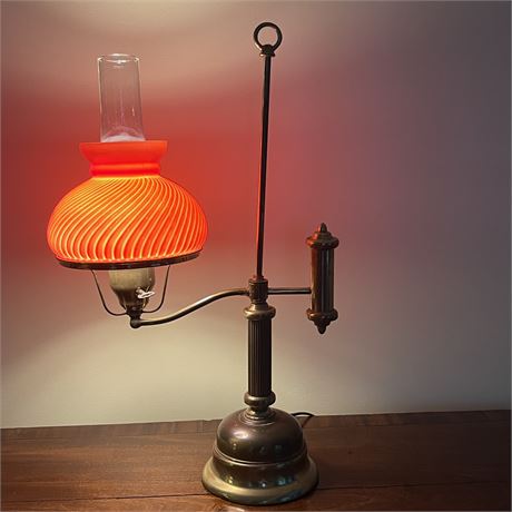 Vintage Student Lamp with Red Shade