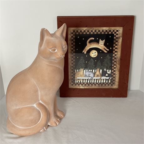 Chalkware Cat Statue w/ Sarah Whitman Dark Blue Skies Framed Print