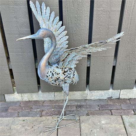 3 Foot Flying Crane Garden Statue w/ Filigree Body