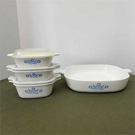 Blue Cornflower Corning Ware Lidded Containers and Baking Dish